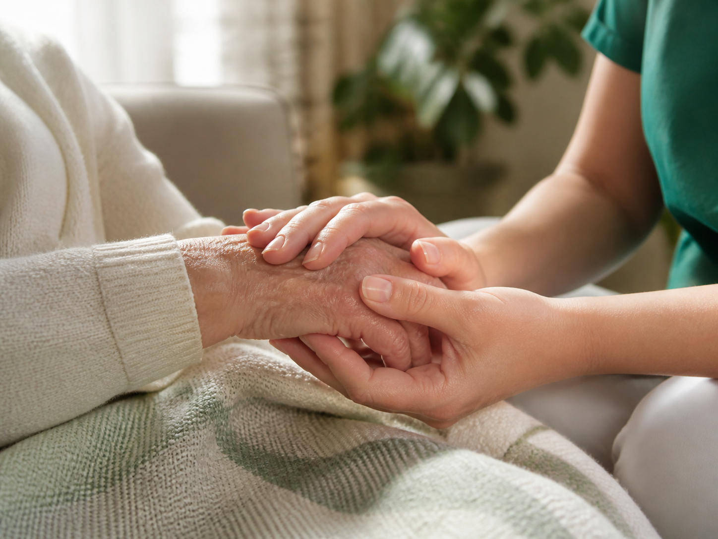 Vertrauensvolle Pflege durch eine haltende Hand